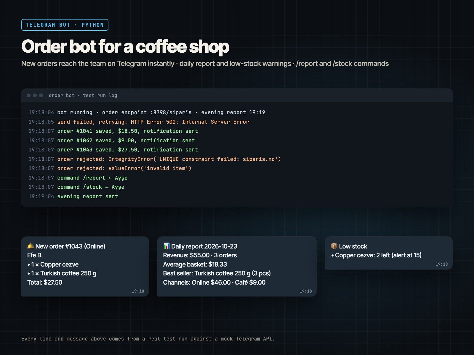 Kum: Telegram order bot and notifications