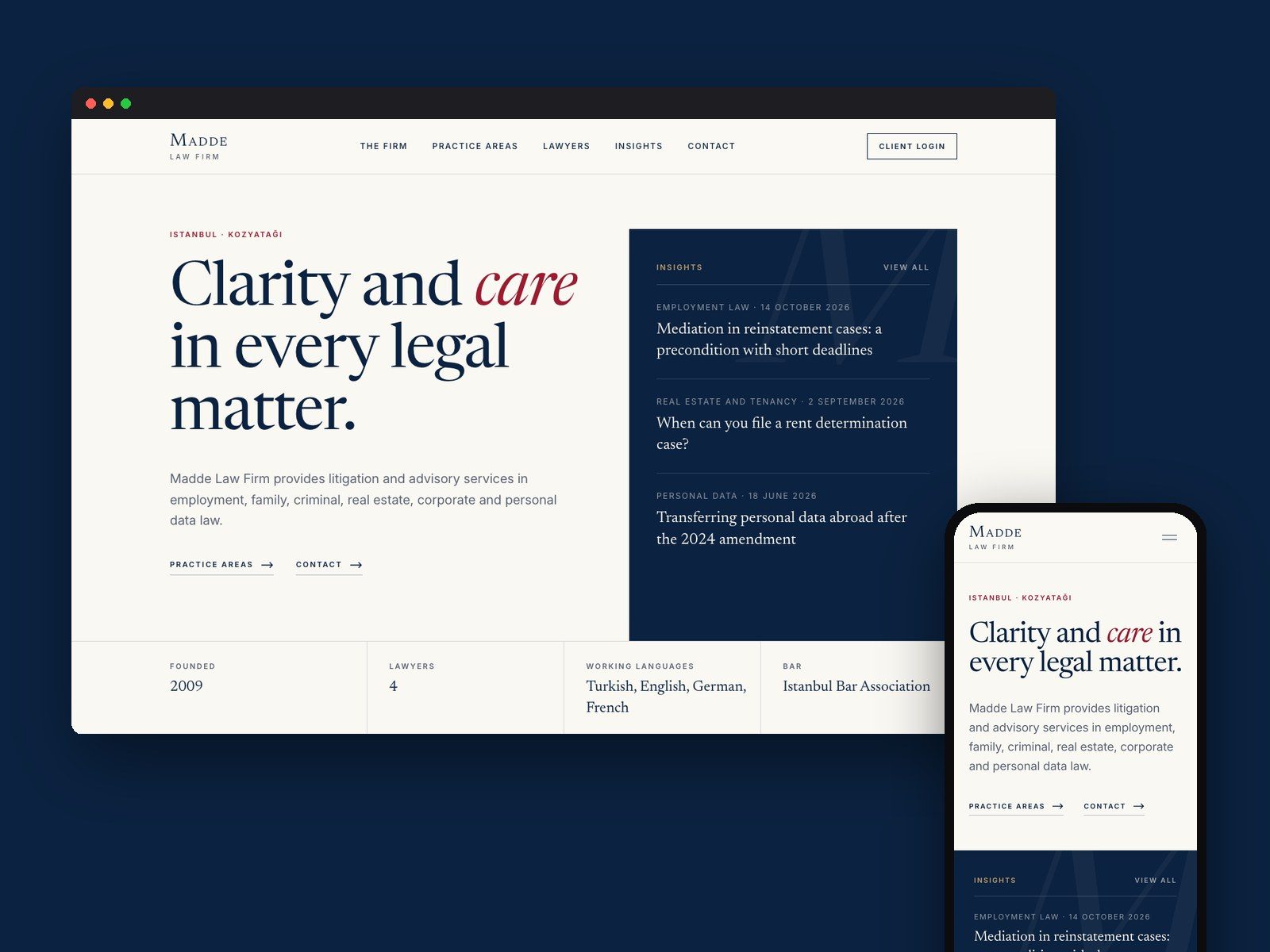 Madde Law Firm: Classic design: desktop and mobile