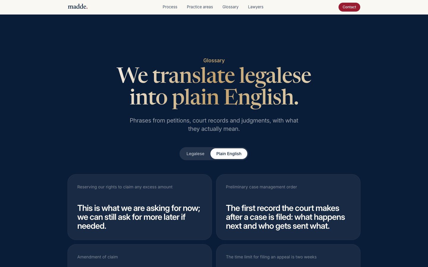 Madde Law Firm: Modern design: legal glossary