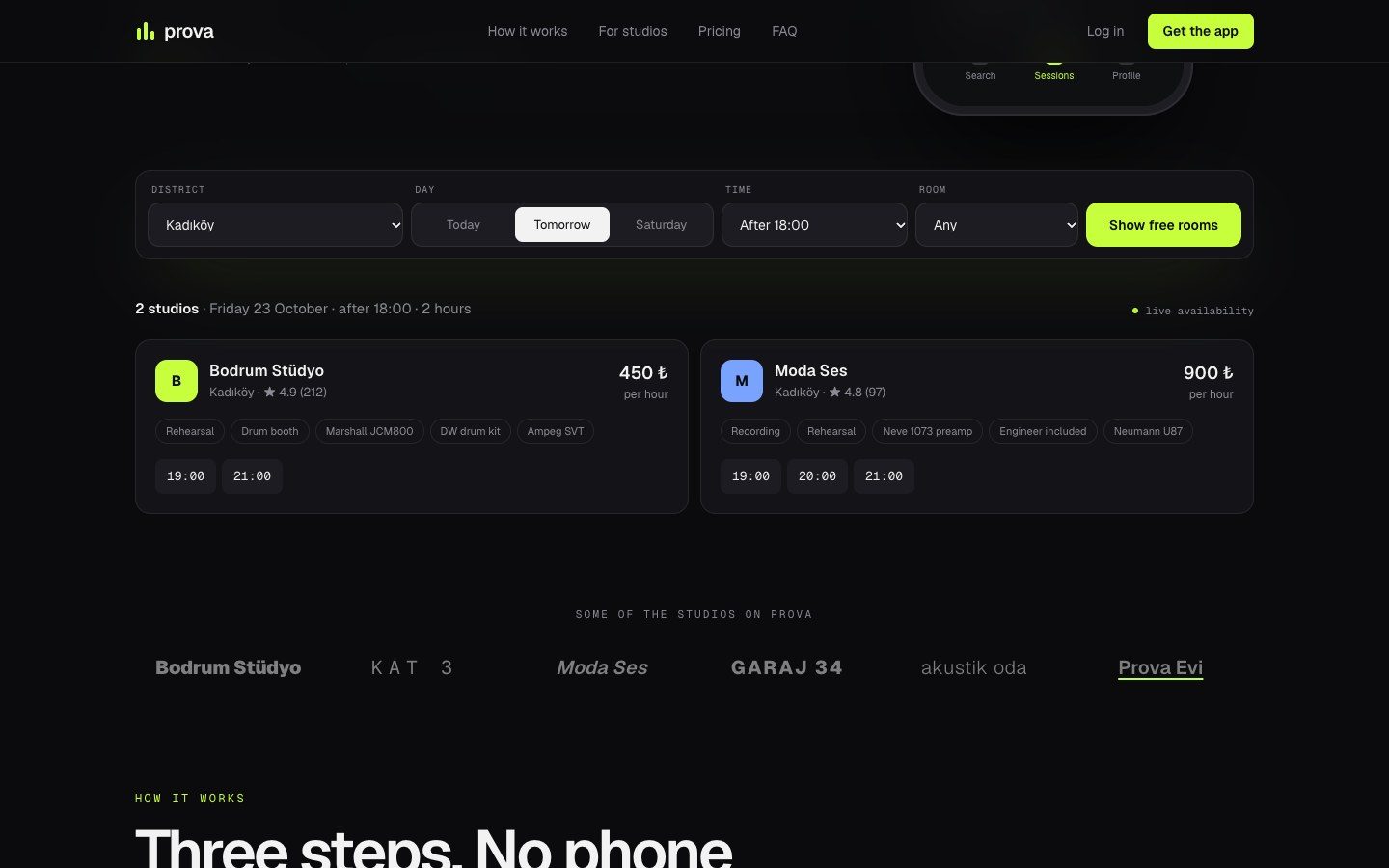 Prova: Available room search results