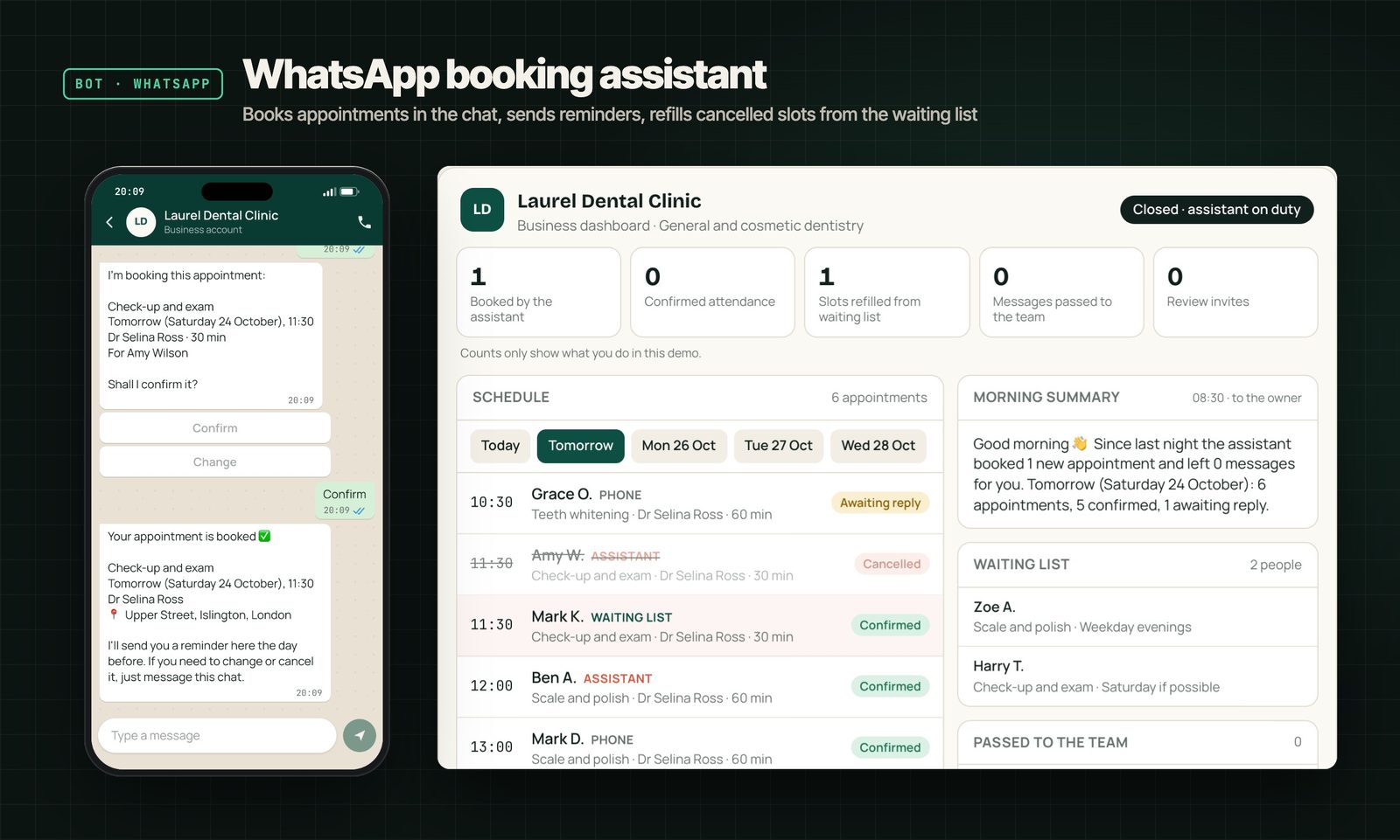 Appointment Assistant: Booking in the chat, reminders and the waiting list